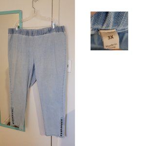 Elastic Waist Light Wash Denim Pants